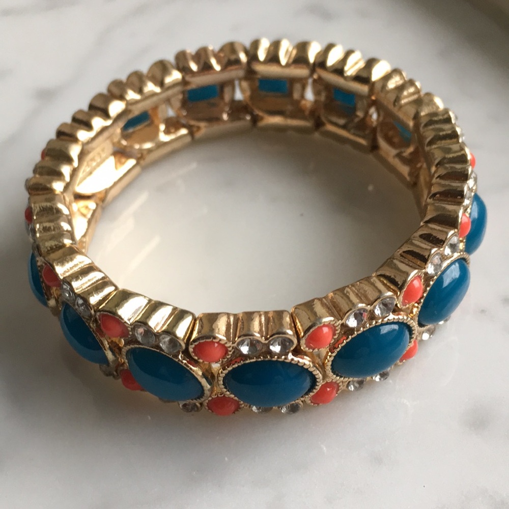 J Crew Turquoise and Coral Stretch Bracelet